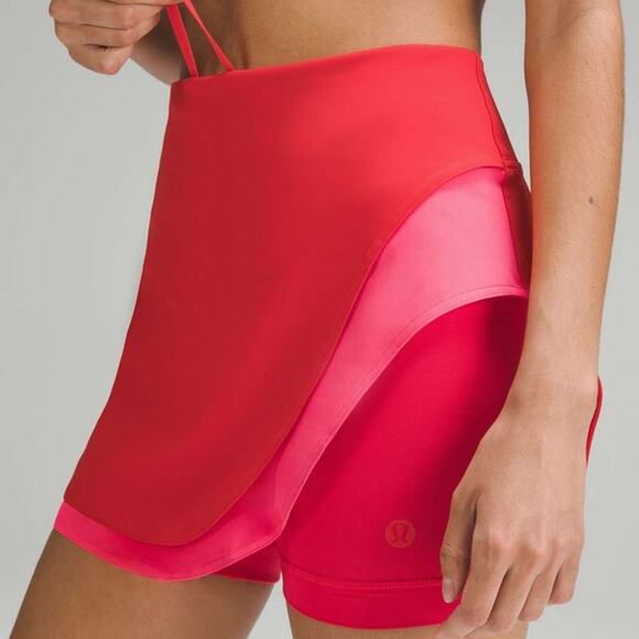 Lululemon Asymmetrical Layered High-Rise Tennis Skirt Red Pink Golf Pickleball - Picture 2 of 8
